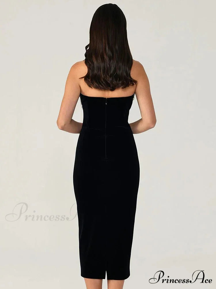 Solid Color Strapless Bodycon Party Dress