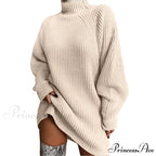 Solid Color Turtleneck Sweater Knitted Mini Dress