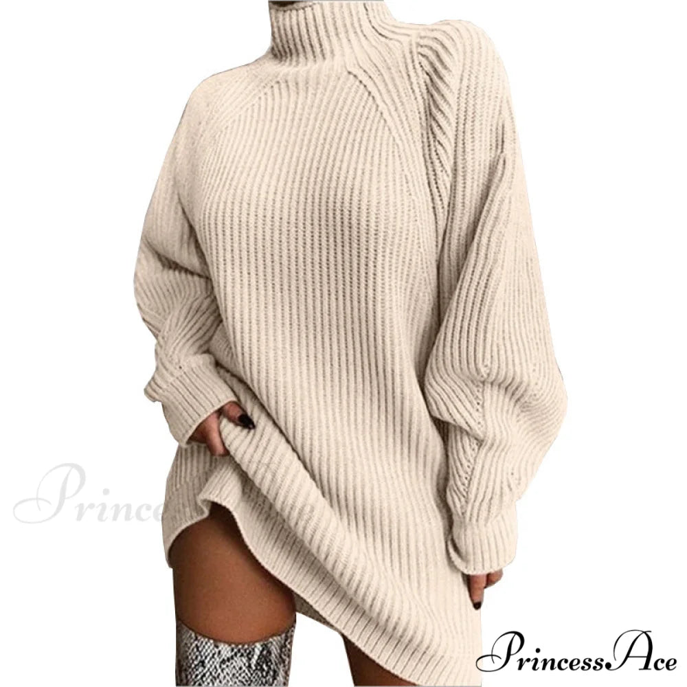 Solid Color Turtleneck Sweater Knitted Mini Dress