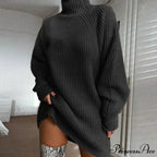 Solid Color Turtleneck Sweater Knitted Mini Dress