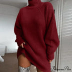 Solid Color Turtleneck Sweater Knitted Mini Dress
