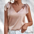 Solid Color V Neck Sleeveless Bow Tie Strap Lacing Blouse