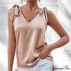 Solid Color V Neck Sleeveless Bow Tie Strap Lacing Blouse