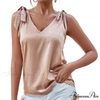 Solid Color V Neck Sleeveless Bow Tie Strap Lacing Blouse