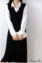 Solid Color Wool Tank Dress with V Neck