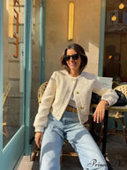 Solid Cropped Tweed Buttoned Round Neck Long Sleeve Short Autumn Stylish Chic Coat