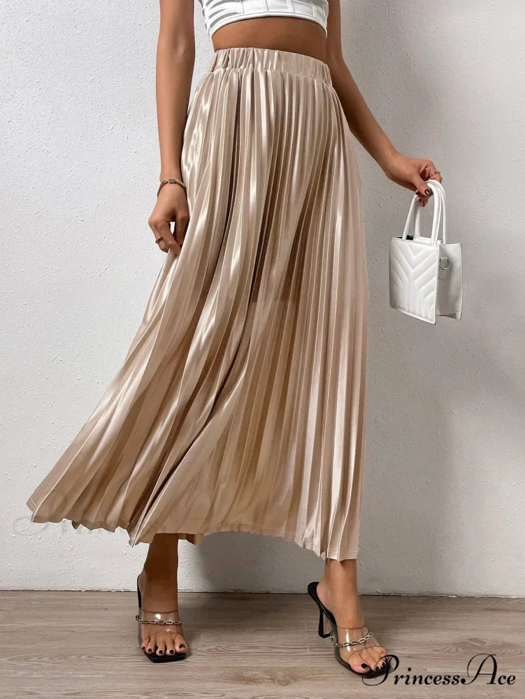Solid Elastic Waist Pleated Skirt
