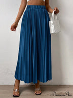Solid Elastic Waist Pleated Skirt