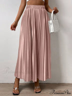 Solid Elastic Waist Pleated Skirt