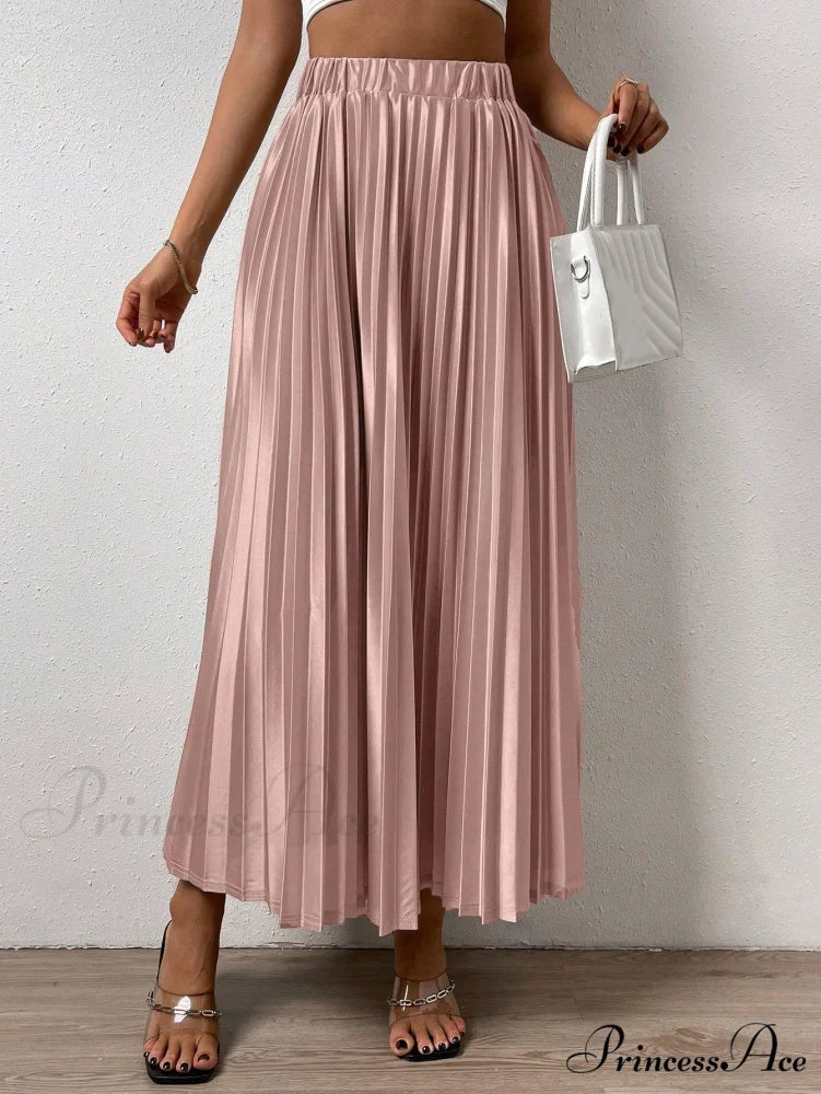 Solid Elastic Waist Pleated Skirt