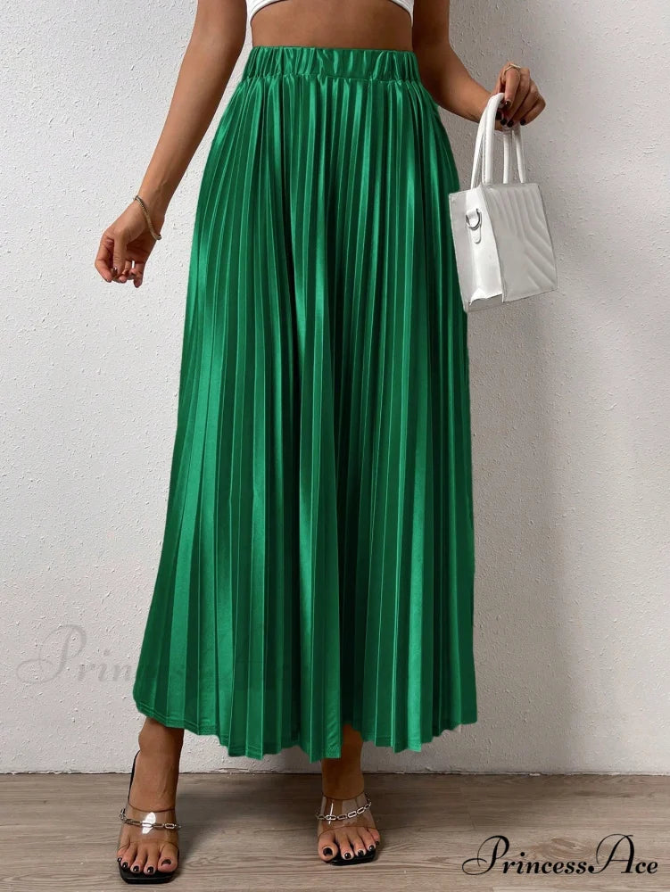 Solid Elastic Waist Pleated Skirt