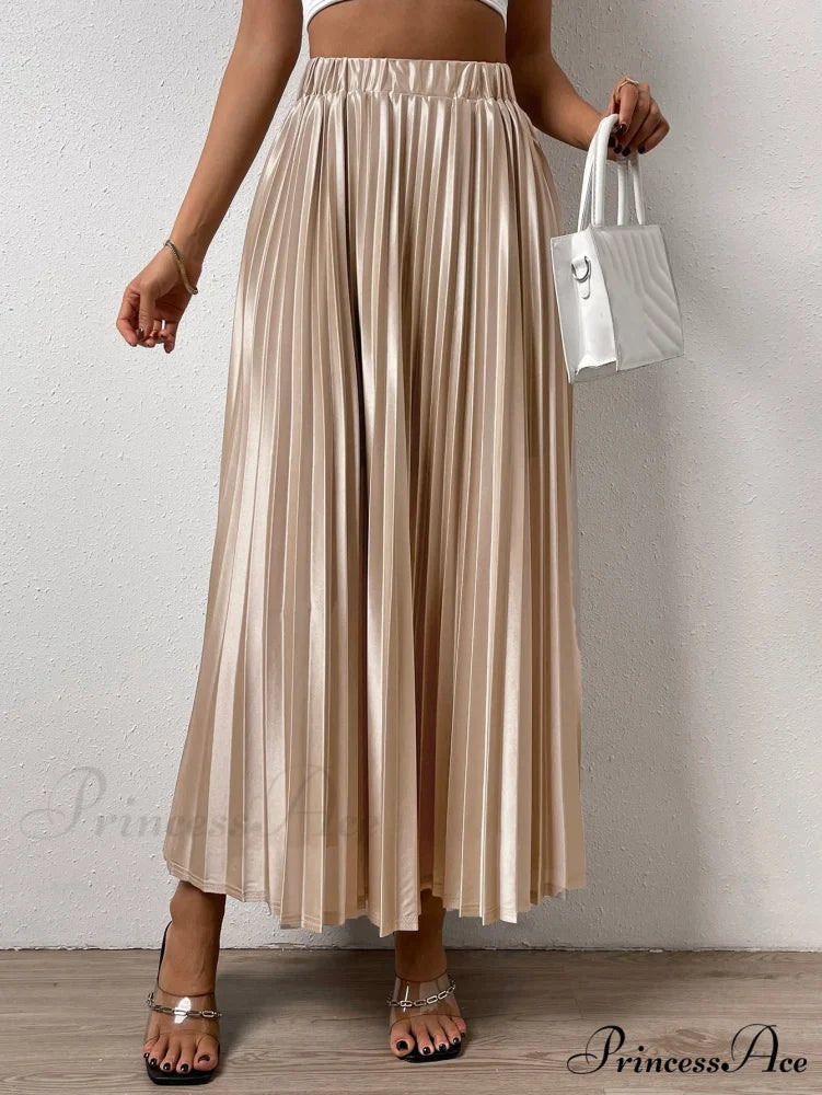 Solid Elastic Waist Pleated Skirt