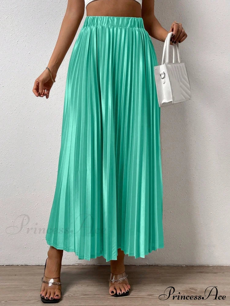 Solid Elastic Waist Pleated Skirt