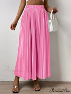 Solid Elastic Waist Pleated Skirt