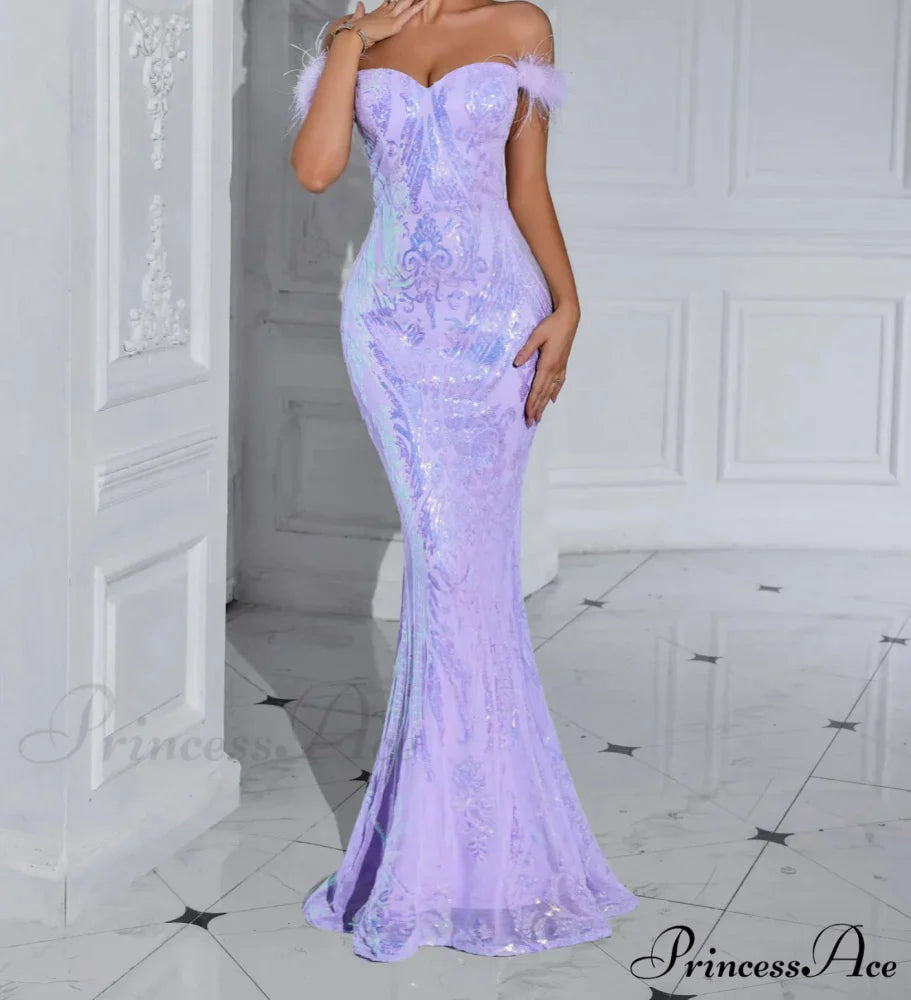 Solid Faux Feather Off-Shoulder Party Dress