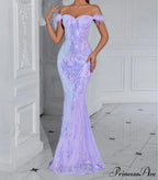 Solid Faux Feather Off-Shoulder Party Dress