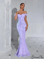 Solid Faux Feather Off-Shoulder Party Dress