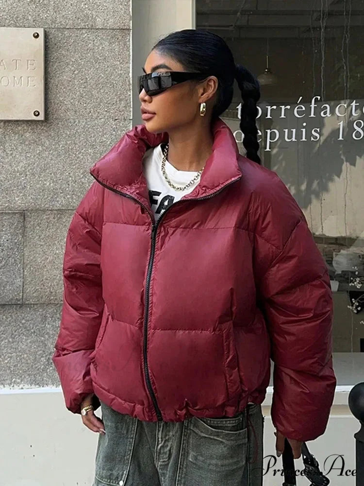 Solid Front Zipper Cotton Coat