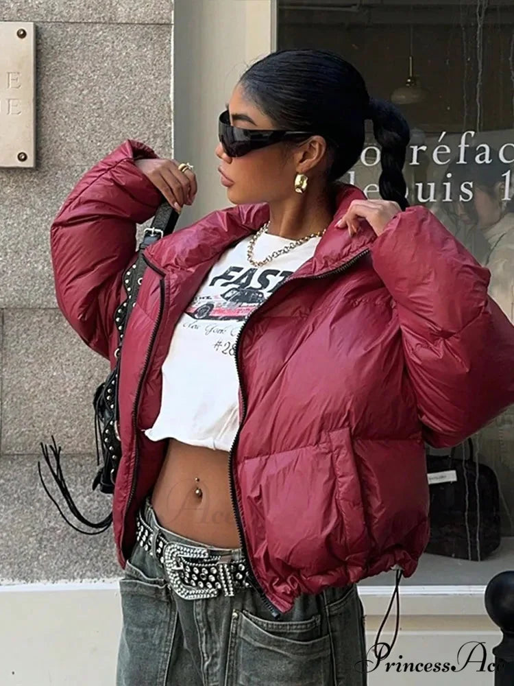 Solid Front Zipper Cotton Coat