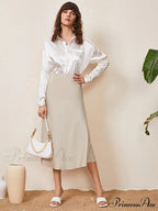 Solid High Waist Satin Skirt Workwear