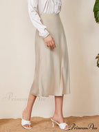 Solid High Waist Satin Skirt Workwear