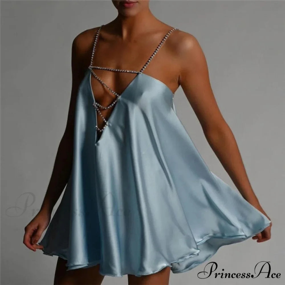 Solid Hollow V-neck A-line Mini Flared Dress