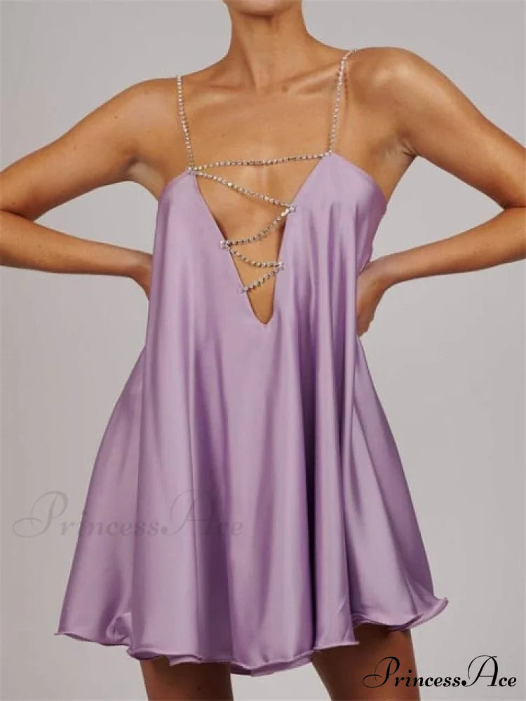 Solid Hollow V-neck A-line Mini Flared Dress