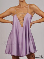 Solid Hollow V-neck A-line Mini Flared Dress