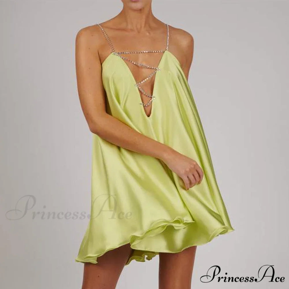 Solid Hollow V-neck A-line Mini Flared Dress