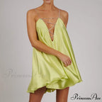 Solid Hollow V-neck A-line Mini Flared Dress