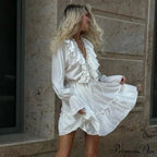 Solid Ivory Cotton Rayon Long Sleeve Frill Dress