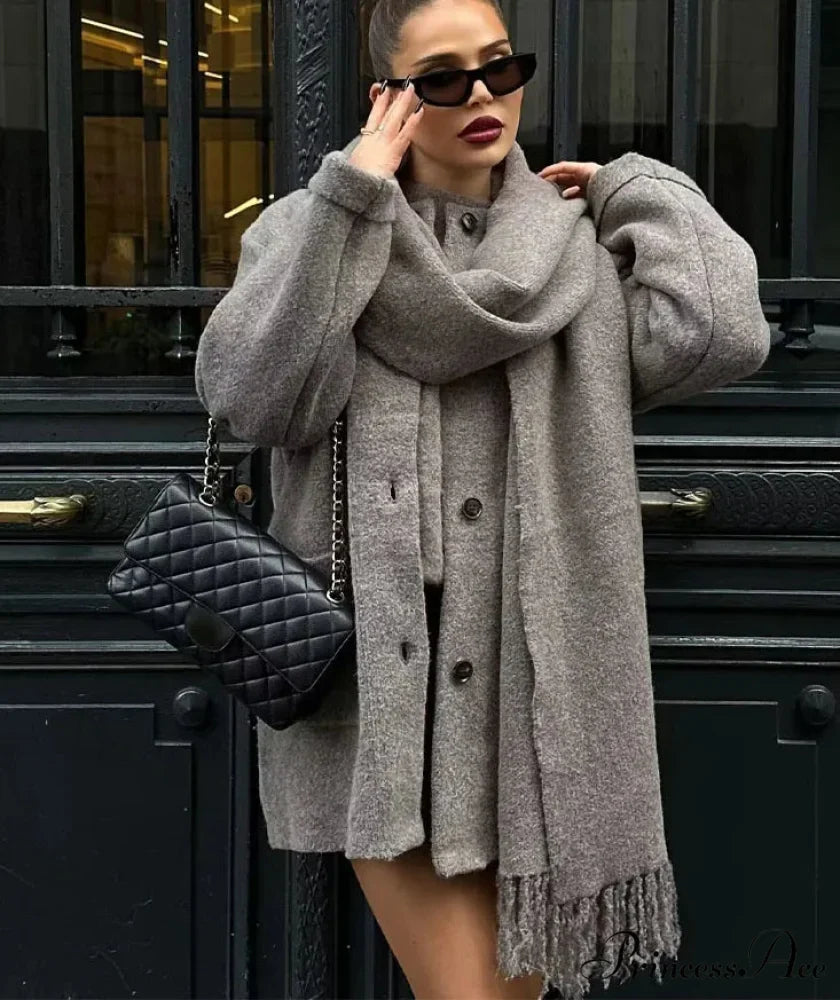 Solid Knitted Single Breasted Coat