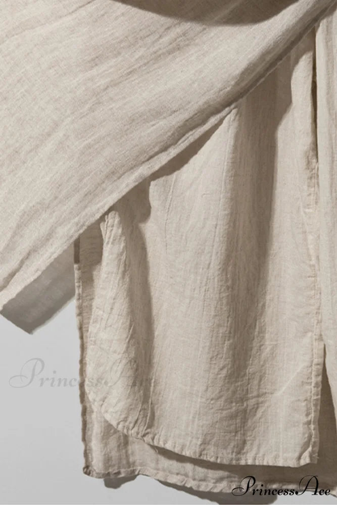 Solid Linen Midi Skirt with Pockets