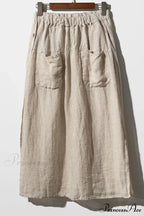 Solid Linen Midi Skirt with Pockets