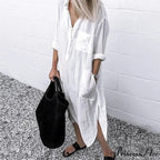 Solid Long Sleeve Side Split Long Dress