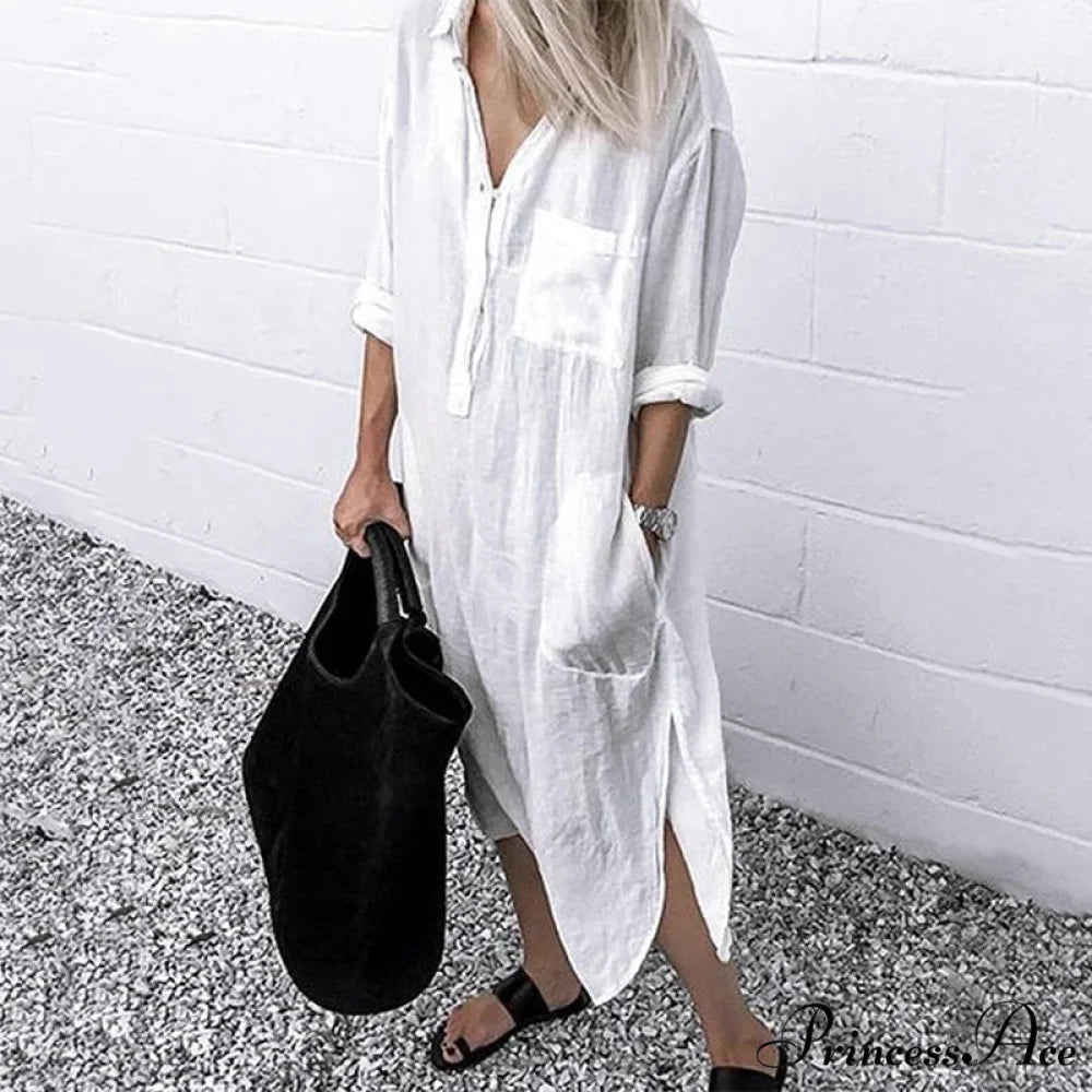 Solid Long Sleeve Side Split Long Dress