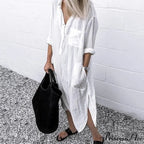 Solid Long Sleeve Side Split Long Dress