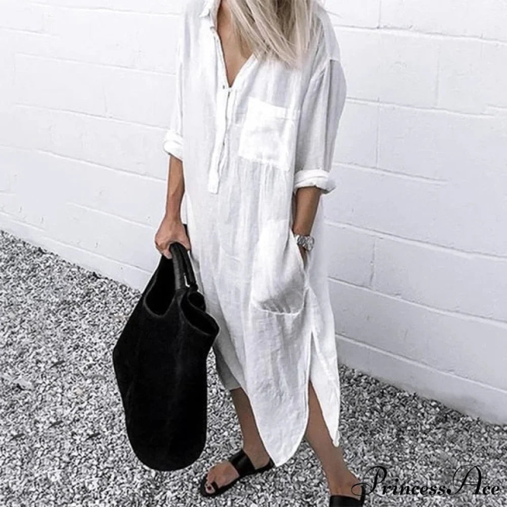 Solid Long Sleeve Side Split Long Dress