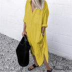 Solid Long Sleeve Side Split Long Dress