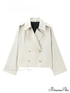 Solid Loose Contrast Double Collar Double Breasted Long Women's Windbreaker Office Lady 2024 Stylish Coat