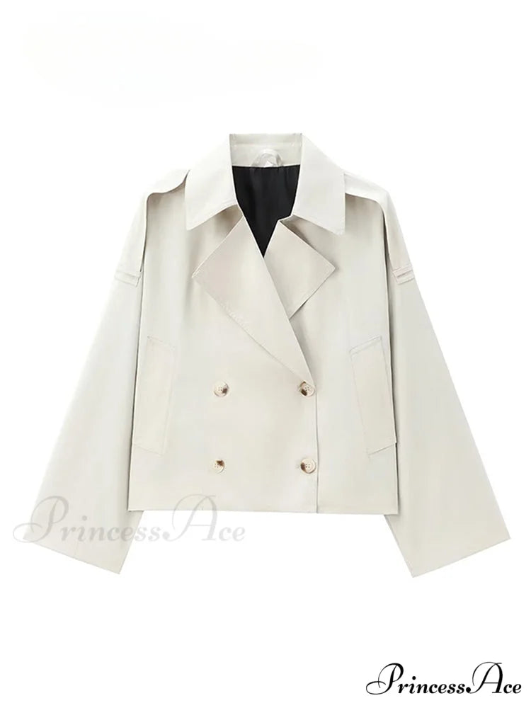 Solid Loose Contrast Double Collar Double Breasted Long Women's Windbreaker Office Lady 2024 Stylish Coat