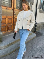 Solid Loose Contrast Double Collar Double Breasted Long Women's Windbreaker Office Lady 2024 Stylish Coat