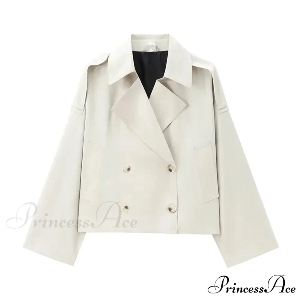 Solid Loose Contrast Double Collar Double Breasted Long Women's Windbreaker Office Lady 2024 Stylish Coat