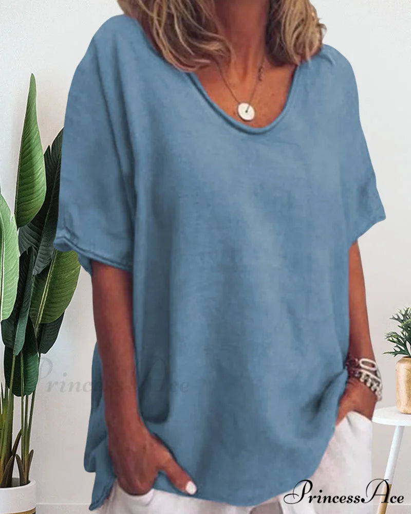 Solid Loose T-Shirt in Neck Round Color