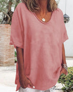 Solid Loose T-Shirt in Neck Round Color