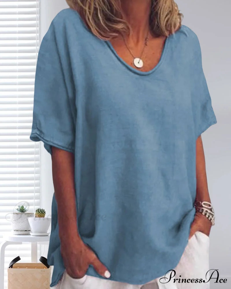 Solid Loose T-Shirt in Neck Round Color