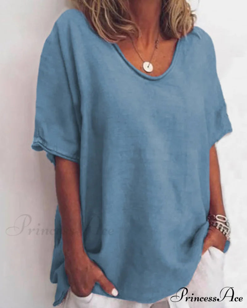 Solid Loose T-Shirt in Neck Round Color