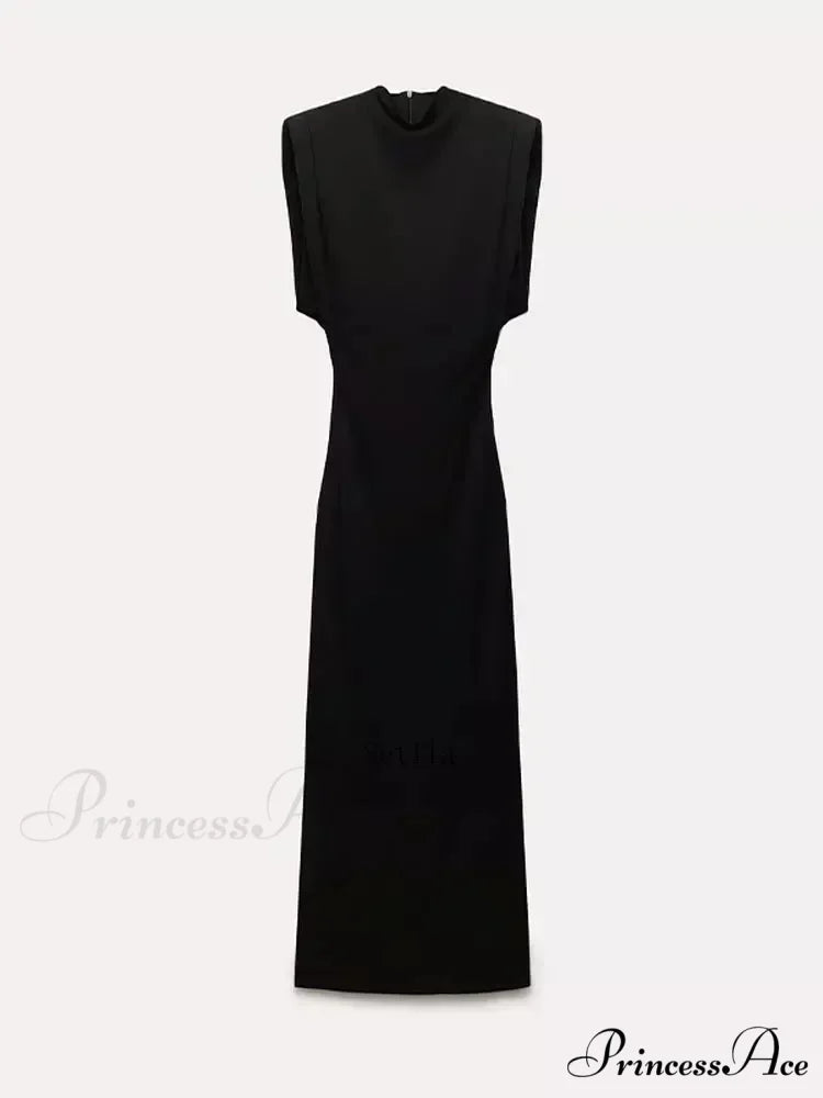 Solid O Neck Women's Sexy Rear Split High Waisted Elegant Office Lady Commuting Streetwear Robes Midi Dress