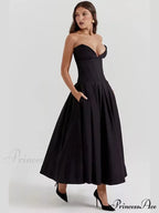Solid Off-shoulder Chic Backless Strapless High-waisted Elegant Maxi Dress