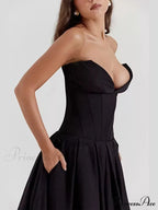 Solid Off-shoulder Chic Backless Strapless High-waisted Elegant Maxi Dress